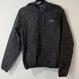 Patagonia Men's Diamond Quilted Bomber Hoody Black Small Puffer Insulated Zip